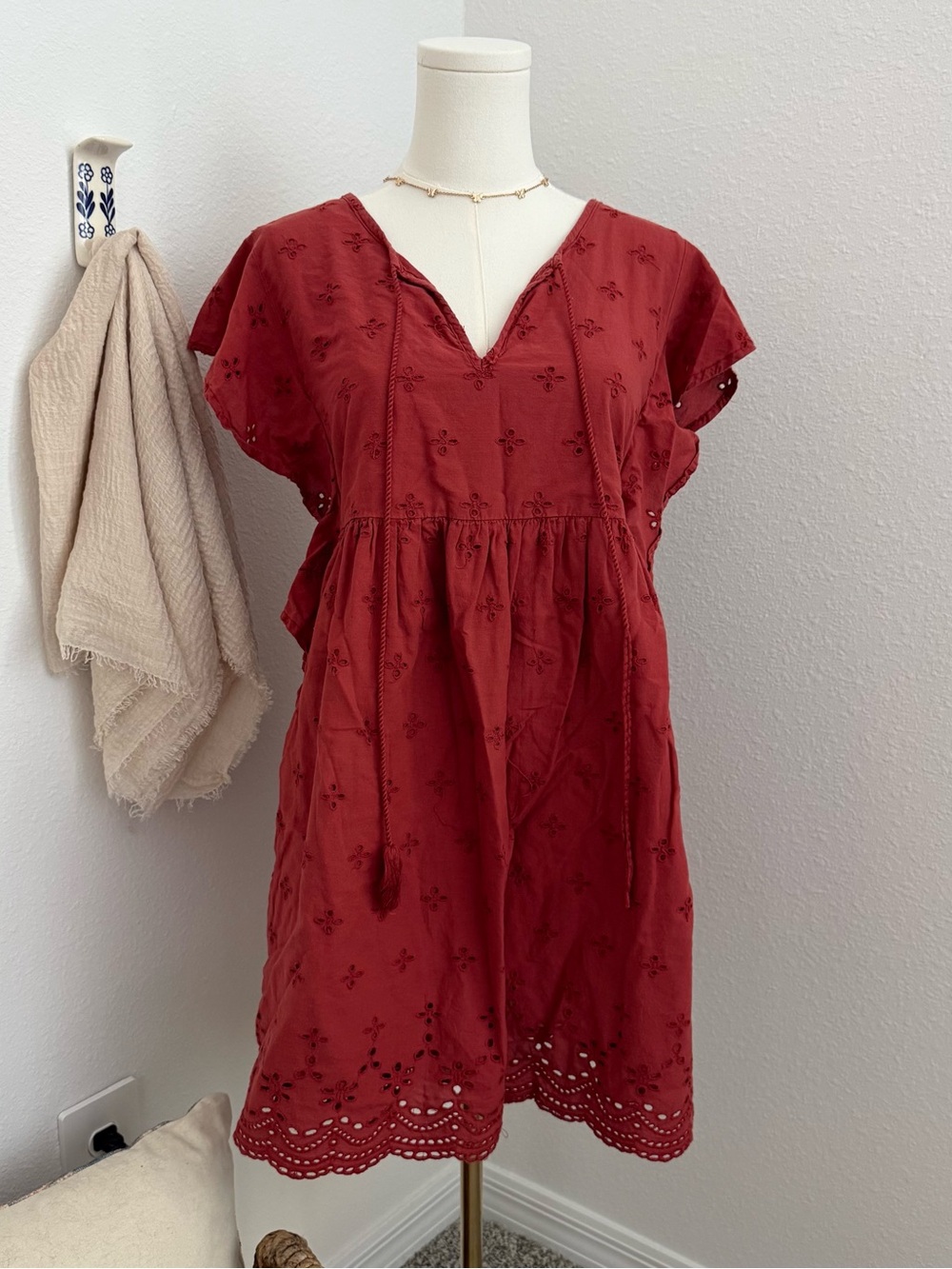 Blue Rain Eyelet Embroidered Mini Dress | Boho Cottagecore Medium